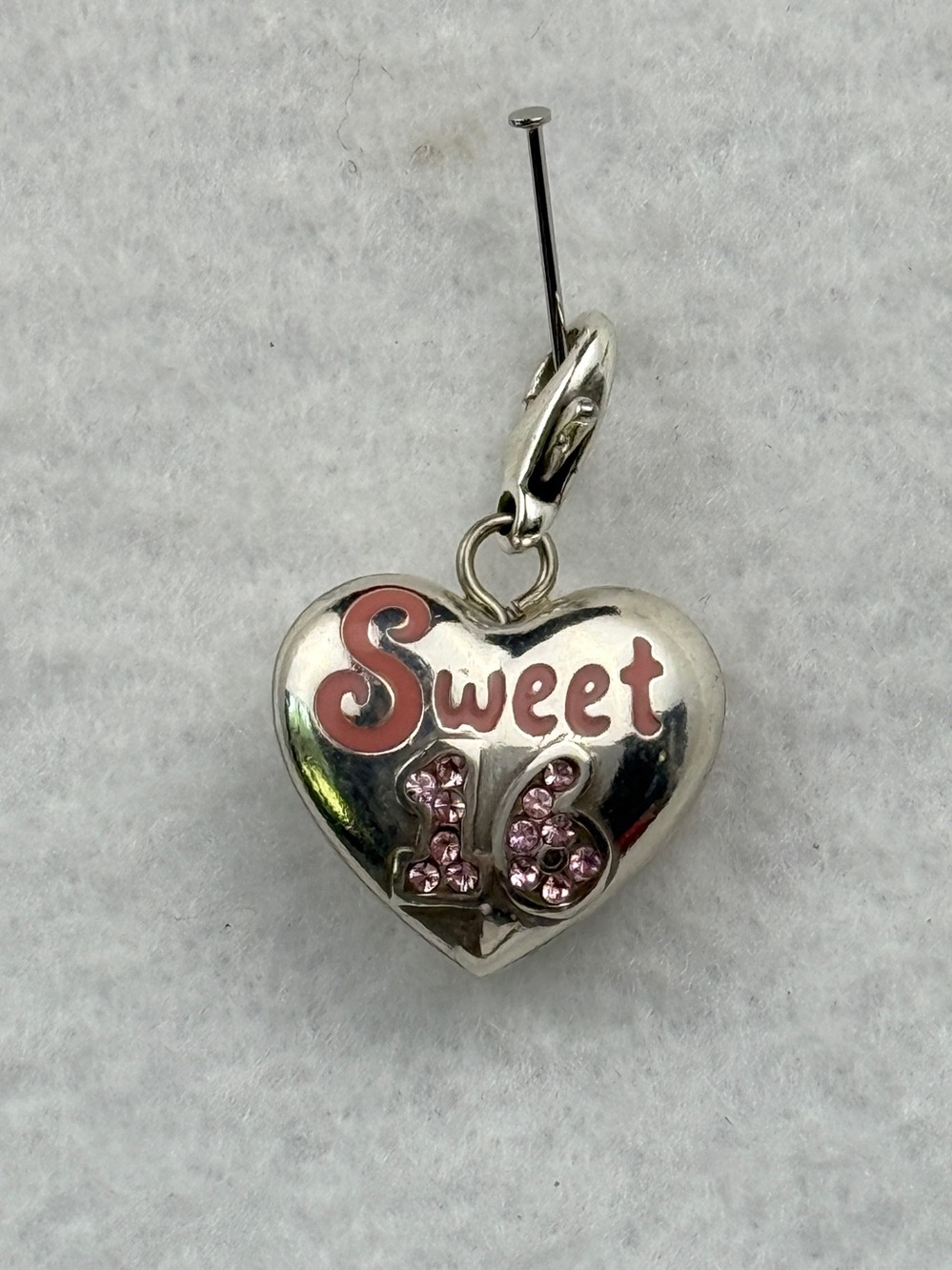Brighton Sweet 16 Heart Charm Pink Enamel Text